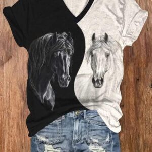 Women’s Retro Western Style Horse Print Shirt