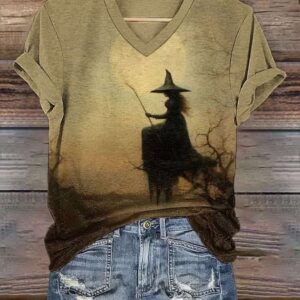 Women’s Vintage Witch Halloween Print T-Shirt