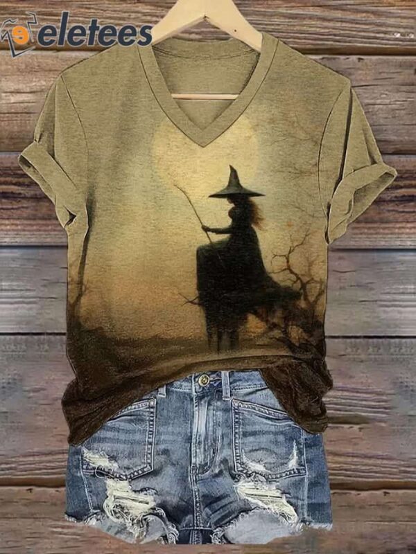 Women’s Vintage Witch Halloween Print T-Shirt