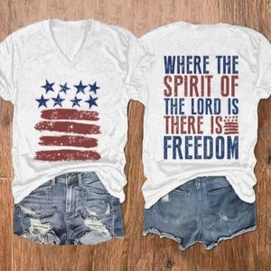 Womens Where The Spirit Of The Loro Is There Is Freedom Print V Neck T Shirt