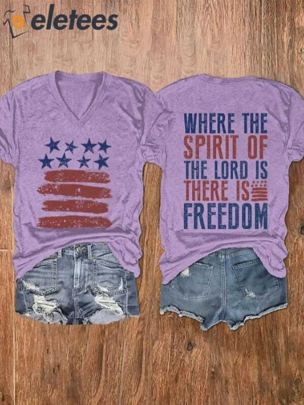 Women’s Where The Spirit Of The Loro Is There Is Freedom Print V-Neck T-Shirt