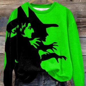 Women’s Witch Print Casual Green Sweatshirt