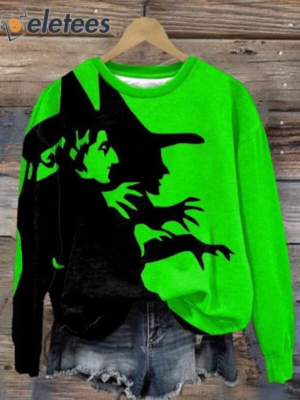Women’s Witch Print Casual Green Sweatshirt
