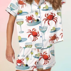 Crab And Martini Satin Pajama Set