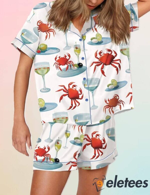 Crab And Martini Satin Pajama Set