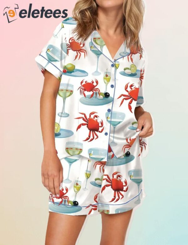 Crab And Martini Satin Pajama Set