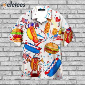 Funny American Hot Dog 4th Of July Outfit Independence Day Patriotic White Hawaiian Shirt1