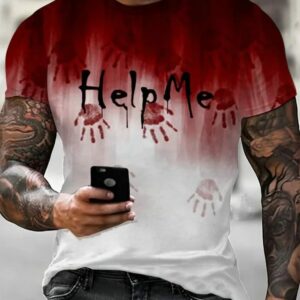 Men’s Bloody Help Me Halloween Print Casual T-Shirt