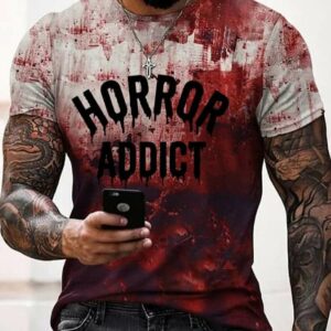 Men’s Bloody Horror Addict Halloween Print T-Shirt