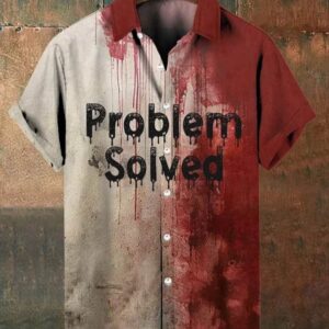 Men’s Bloody Problem Solved Halloween Print Casual Shirt
