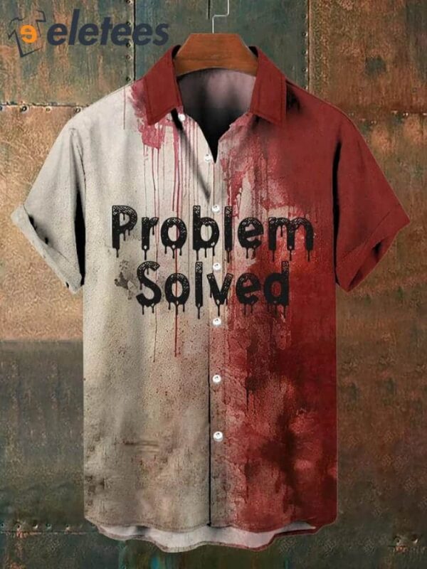 Men’s Bloody Problem Solved Halloween Print Casual Shirt