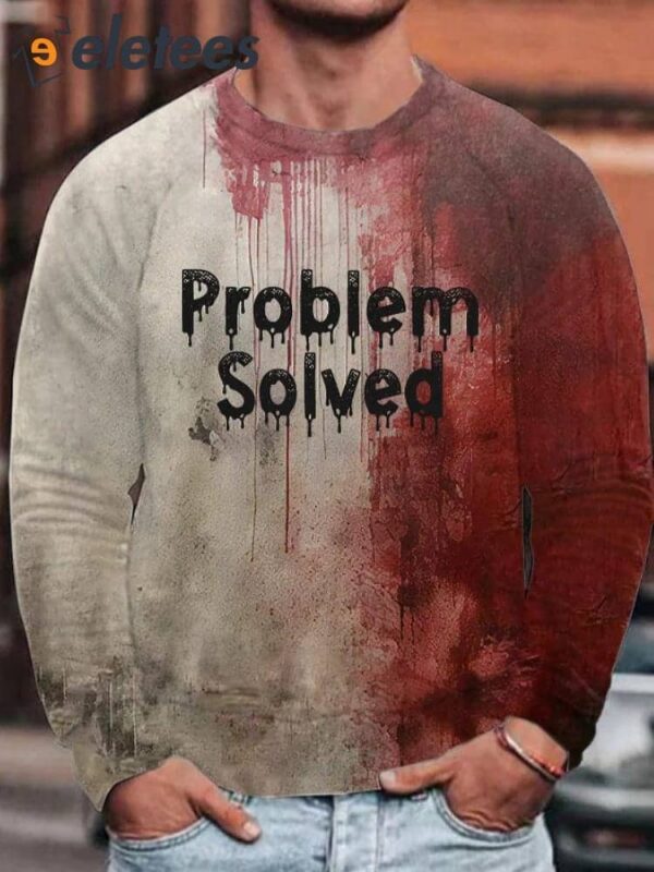 Men’s Bloody Problem Solved Halloween Print Round Neck Raglan Sweatshirt