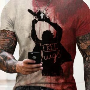 Men’s Casual Halloween Free Hugs Bloody Print T-Shirt