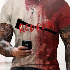Men’s Casual Halloween Redrum Axe Bloody Print T-Shirt
