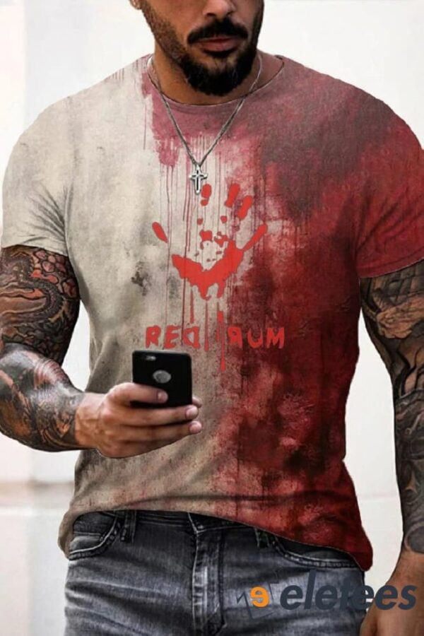 Men’s Casual Halloween Redrum Bloody Print T-Shirt