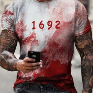 Men’s Halloween Bloody 1692 Print Casual T-shirt