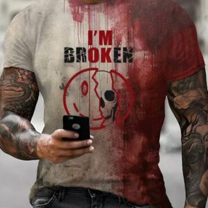 Men’s Halloween Bloody I’m Broken Print T-Shirt