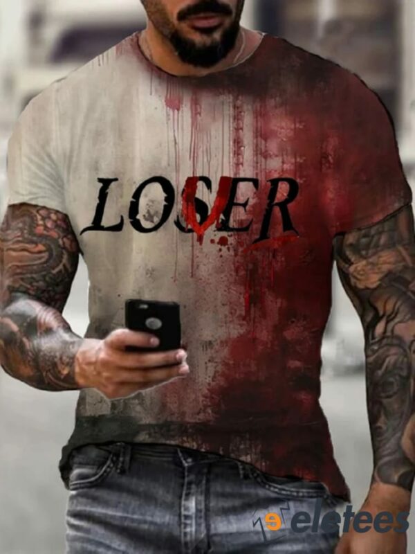 Men’s Halloween Bloody Loser Print T-Shirt