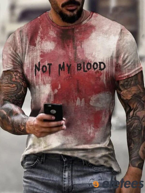 Men’s Halloween Bloody Not My Blood Print Casual T-shirt