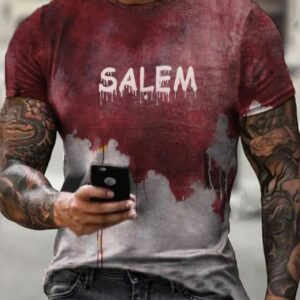 Men’s Halloween Bloody Salem Print Casual T-shirt