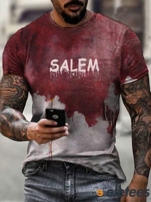 Men’s Halloween Bloody Salem Print Casual T-shirt
