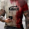 Men’s Halloween Killin It Bloody Print Casual T-Shirt