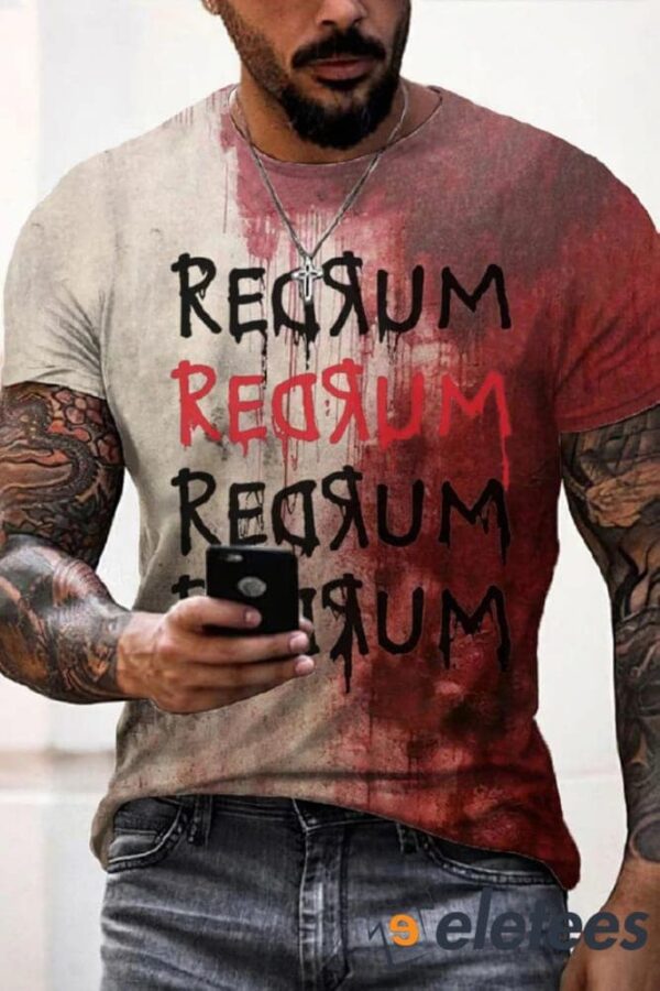 Men’s Halloween Redrum Bloody Print Casual T-Shirt
