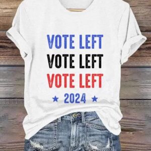 Retro Vote Left 2024 Print T Shirt1