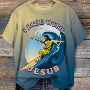 Surfing Jesus Christ Crew Neck T shirt