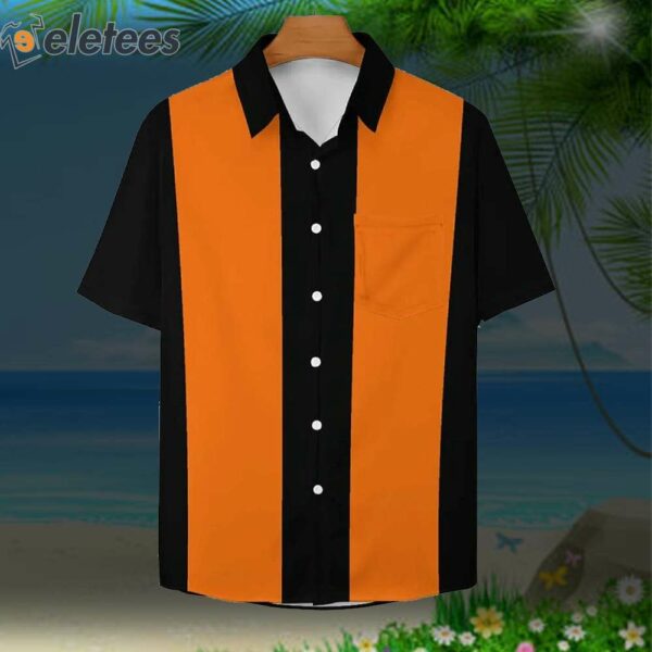 Vintage 50s Style Black Orange Classic Bowling Shirt Short Sleeve Shirt