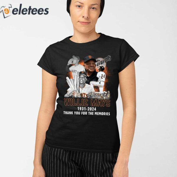 Willie Mays 1931-2024 Thank You For The Memories 2 Sided Shirt