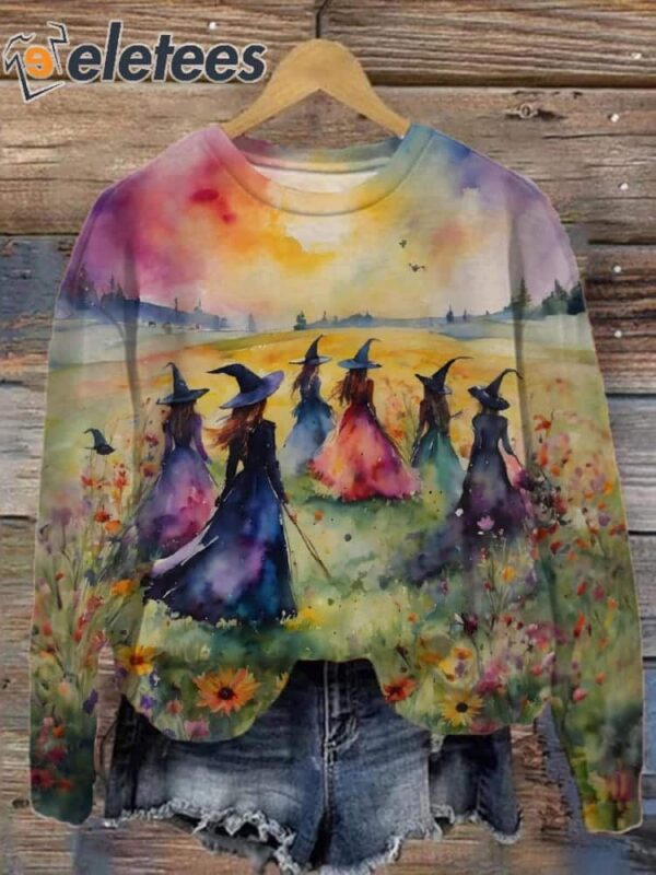 Witchs Watercolour Printed Long Sleeve Sweatshirt