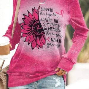 Women’S Breast Cancer Awareness Sunflower Print Long Sleeve Sweatshirt