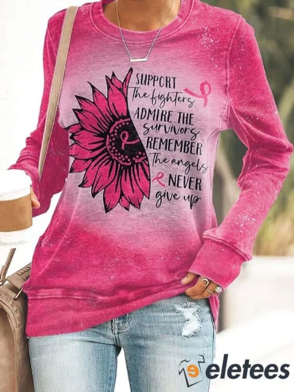 Women’S Breast Cancer Awareness Sunflower Print Long Sleeve Sweatshirt