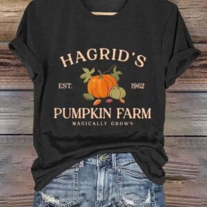 WomenS Hagrids Pumpkin Patch Print Casual T Shirt 2