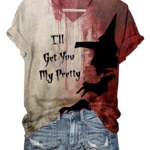 WomenS Halloween Blood Ill Get You My Pretty Print Casual T Shirt1