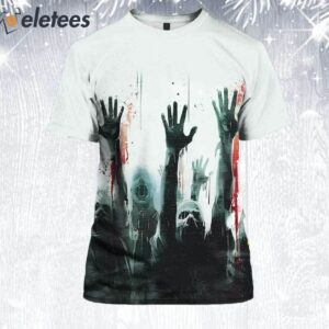 Womens Blood Hand Stain Halloween Horror Print T Shirt 2