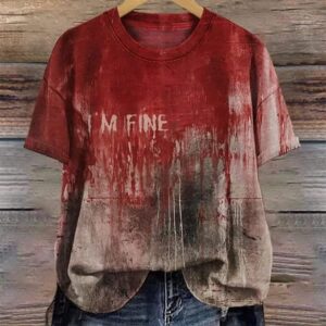 Women’s Blood I’m Fine Dark Gothic Halloween Art Print T-shirt