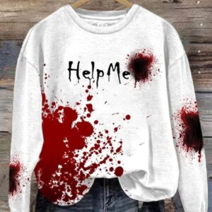 Womens Bloody Help Me Halloween Print Sweatshirt