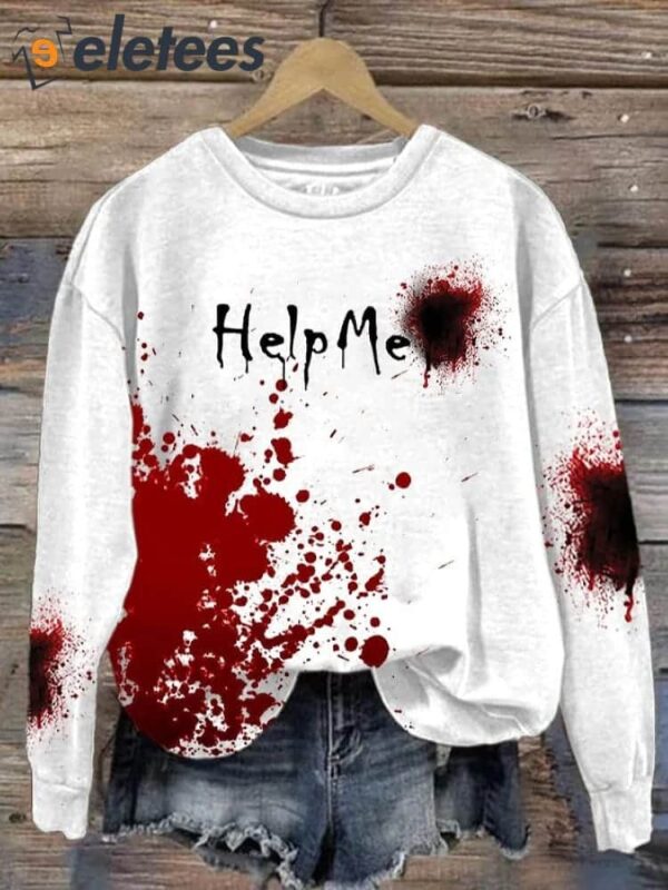 Women’s Bloody Help Me Halloween Print Sweatshirt
