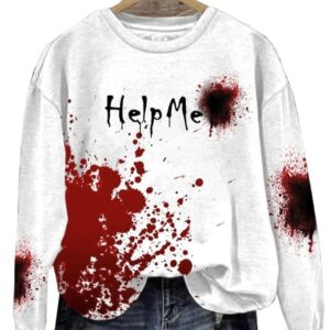 Womens Bloody Help Me Halloween Print Sweatshirt1