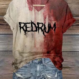 Womens Bloody Redrum Print V Neck T Shirt
