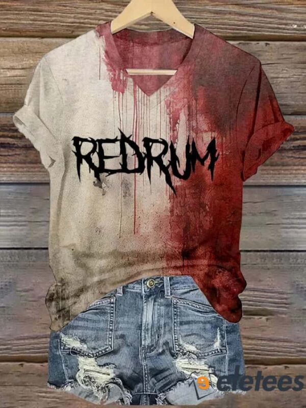 Women’s Bloody Redrum Print V-Neck T-Shirt