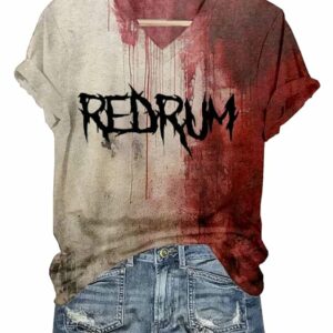 Womens Bloody Redrum Print V Neck T Shirt1