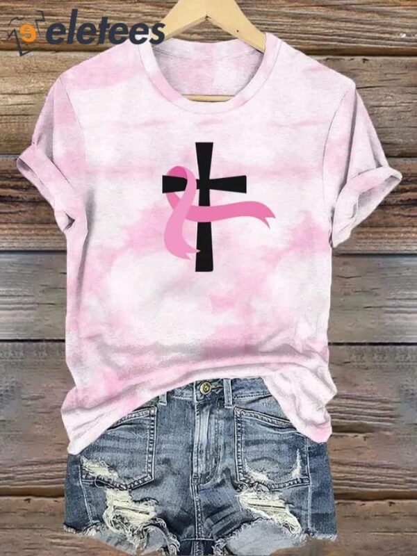 Women’s Breast Cancer Awareness Faith Cross T-Shirt