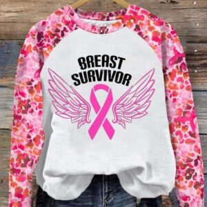 Womens Breast Cancer Awareness Pink Ribbon Printed Casual Sweatshirt