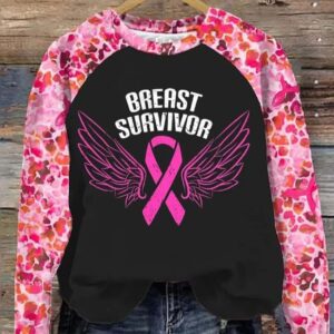 Womens Breast Cancer Awareness Pink Ribbon Printed Casual Sweatshirt1