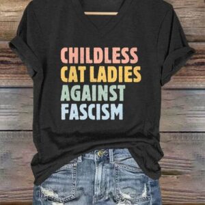 Womens Childless Cat Lady Casual V Neck Tee
