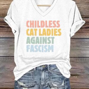 Womens Childless Cat Lady Casual V Neck Tee1