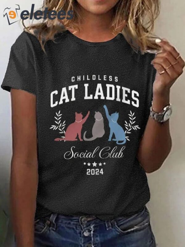 Women’s Childless Cat Lady Print O-Neck T-Shirt